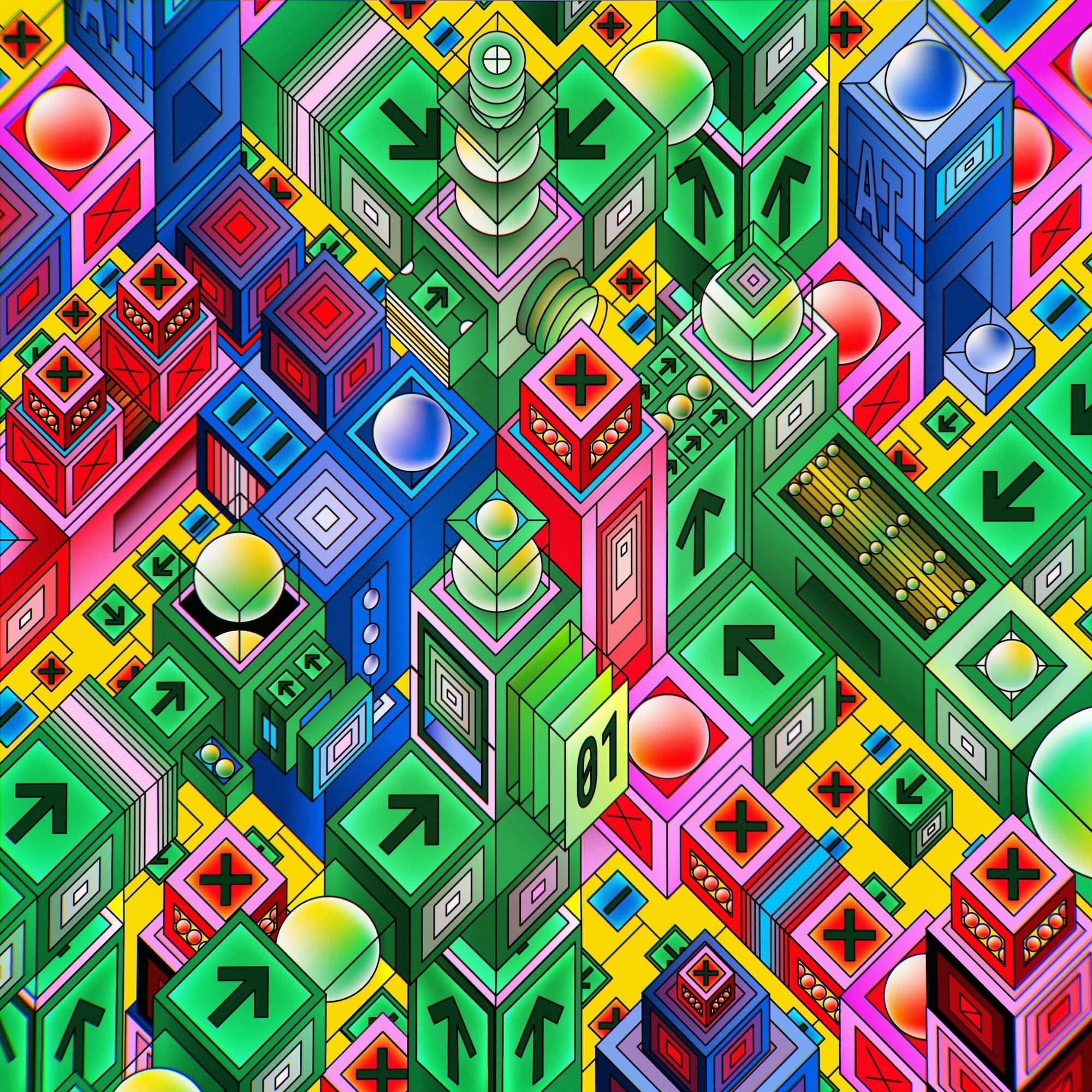 Futuristic AI generated technology category image with colorful background.